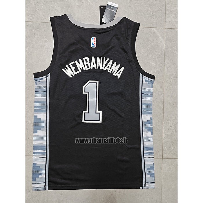 Maillot San Antonio Spurs Victor Wembanyama NO 1 Statement 2022-23 Noir